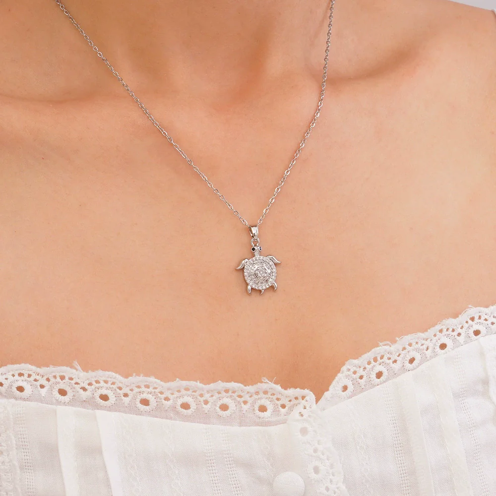 Wholesale Women's Copper Inlaid Zircon Ocean Series Turtle Pendant Necklace Electroplated Animal Zodiac Stylish Fashion Versatile Clavicle Chain Jewelry - Image 9