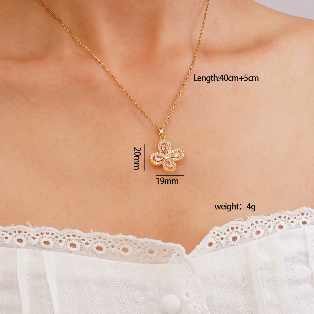 Wholesale Women's Copper Necklace With Electroplating Fourleaf Clover Flower Pendant Inlaid With Zircon Light Luxury Style - Image 8
