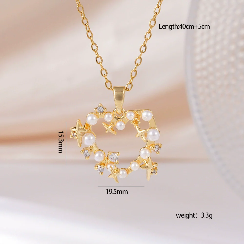 Wholesale Women's Copper Necklace With Heart Shape Pendant Inlaid With Mixed Gemstone And Zircon In Light Luxury Style And Electroplated - Image 12
