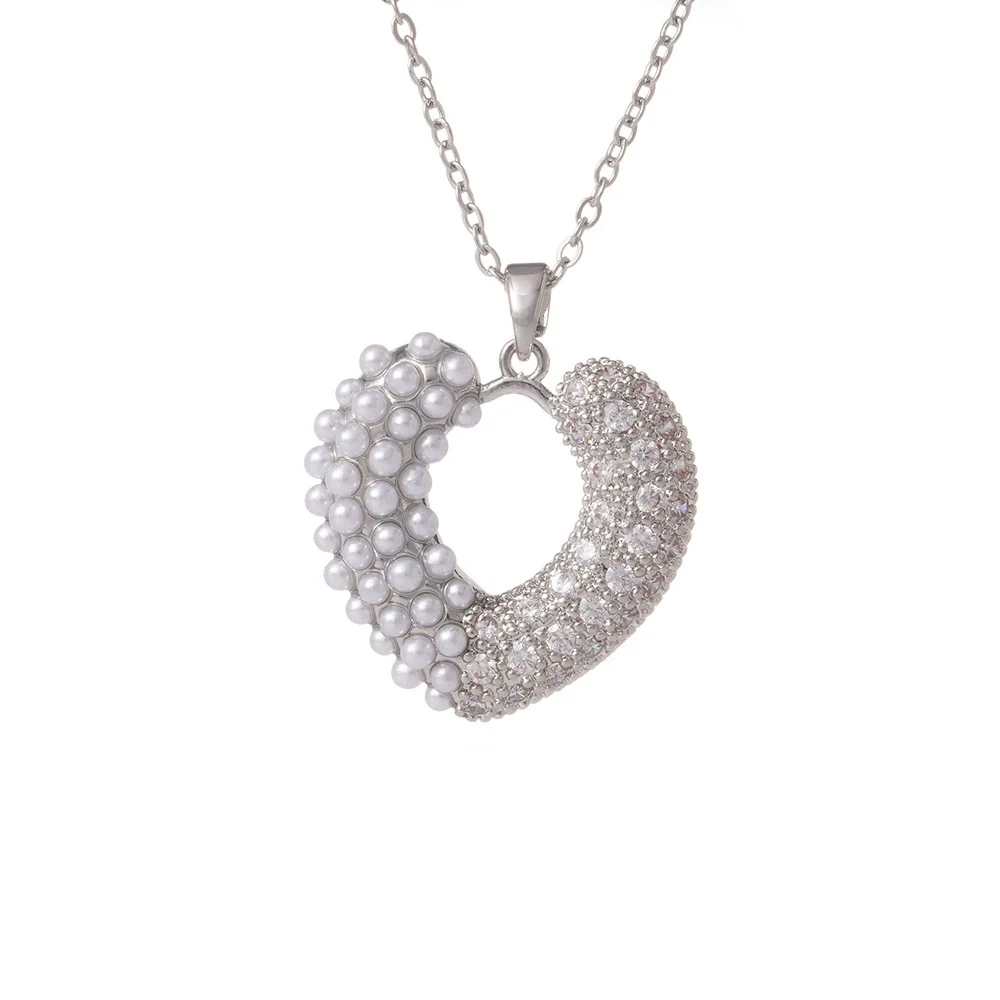 Wholesale Women's Copper Necklace With Heart Shape Pendant Inlaid With Mixed Gemstone And Zircon In Light Luxury Style And Electroplated - Image 5