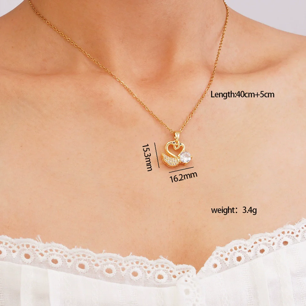 Wholesale Women's Copper Necklace With Swan Shape Inlaid With Zircon Electroplated Light Luxury Design Cross Chain - Image 2