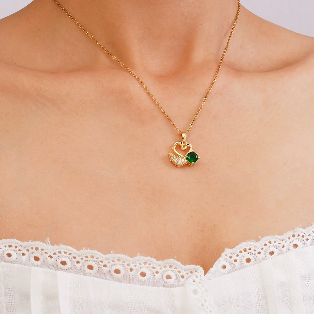 Wholesale Women's Copper Necklace With Swan Shape Inlaid With Zircon Electroplated Light Luxury Design Cross Chain - Image 6