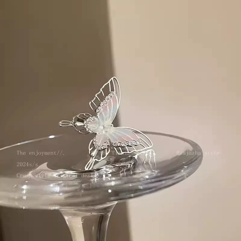 Wholesale Women's Copper Open Ring With Gradient Color Butterfly Zircon And Electroplating Treatment - Image 3