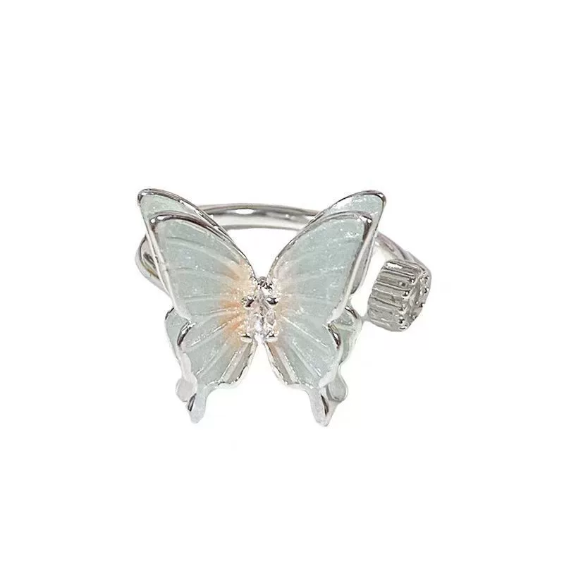 Wholesale Women's Copper Open Ring With Gradient Color Butterfly Zircon And Electroplating Treatment - Image 4