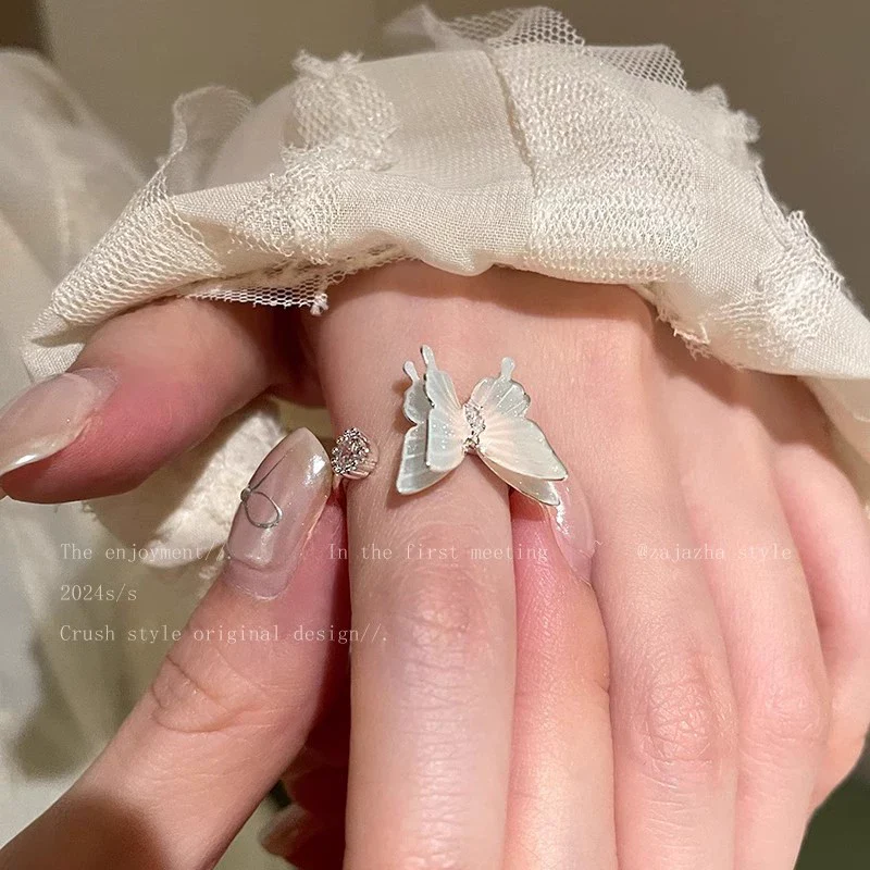 Wholesale Women's Copper Open Ring With Gradient Color Butterfly Zircon And Electroplating Treatment - Image 6