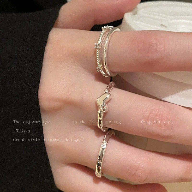 Wholesale Women's Copper Open Ring With Heart And Geometric Pattern Electroplated - Image 3