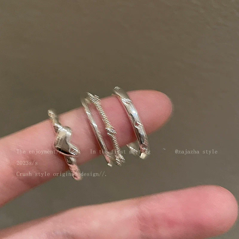 Wholesale Women's Copper Open Ring With Heart And Geometric Pattern Electroplated - Image 4