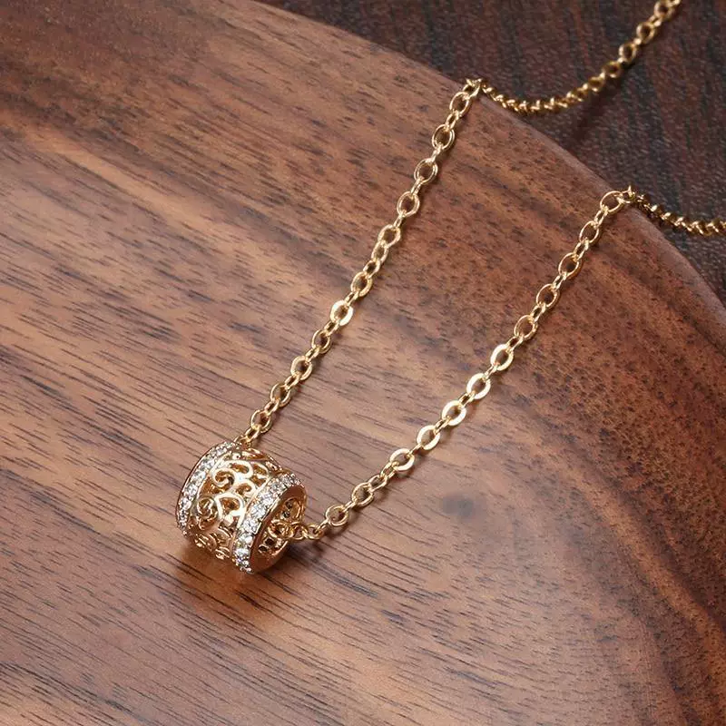 Wholesale Women's Copper Pendant Necklace With Mixed Gem Inlay Leaves Wave Pattern Hollowout Design Ochain - Image 3