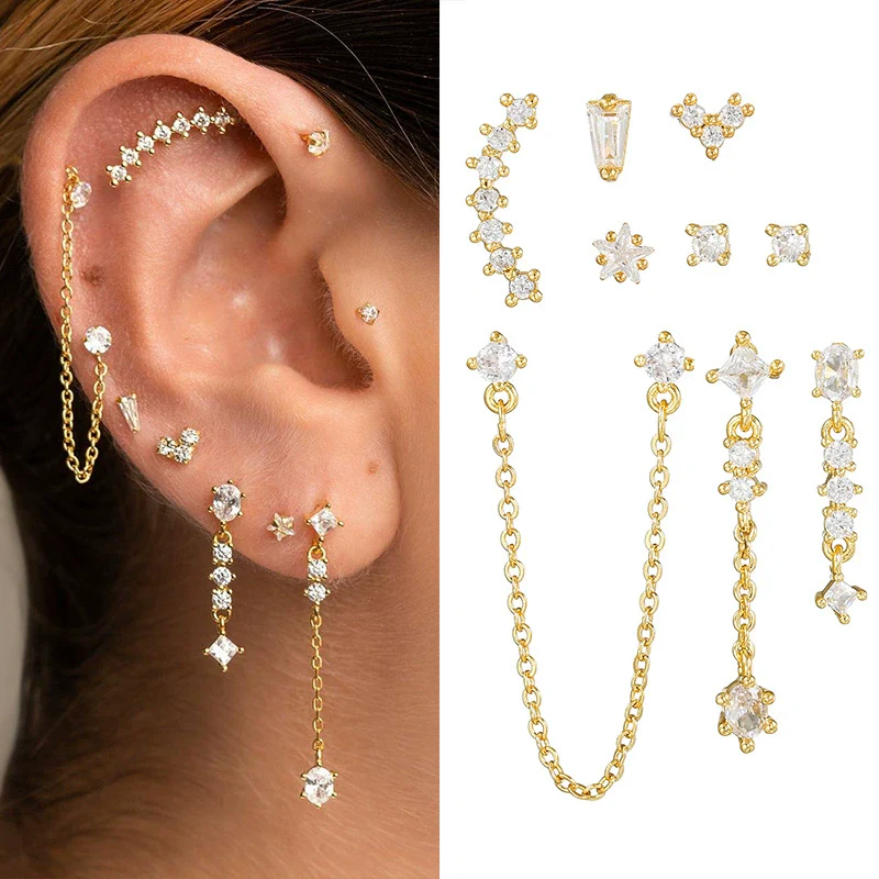 Wholesale Women's Copper Pin Earrings With Heart Shape And Zirconia Design And Long Tassel Pendant