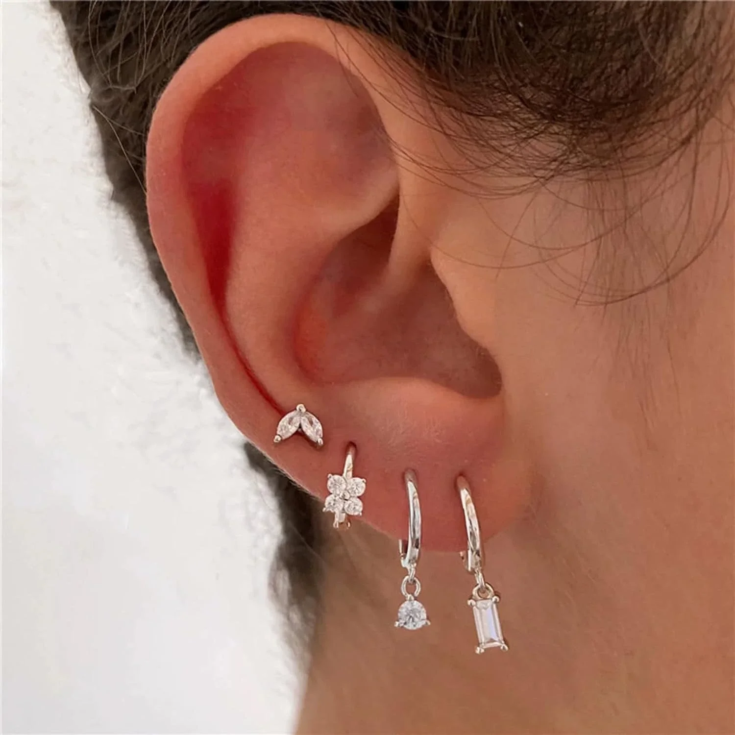 Wholesale Women's Copper Plated Geometric Square And Star Shape Fourpiece Earrings - Image 2