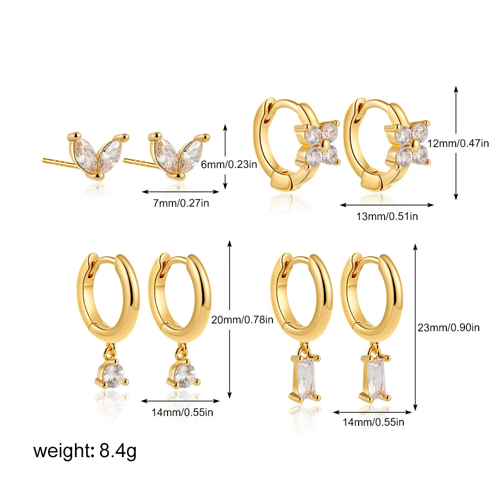 Wholesale Women's Copper Plated Geometric Square And Star Shape Fourpiece Earrings - Image 6