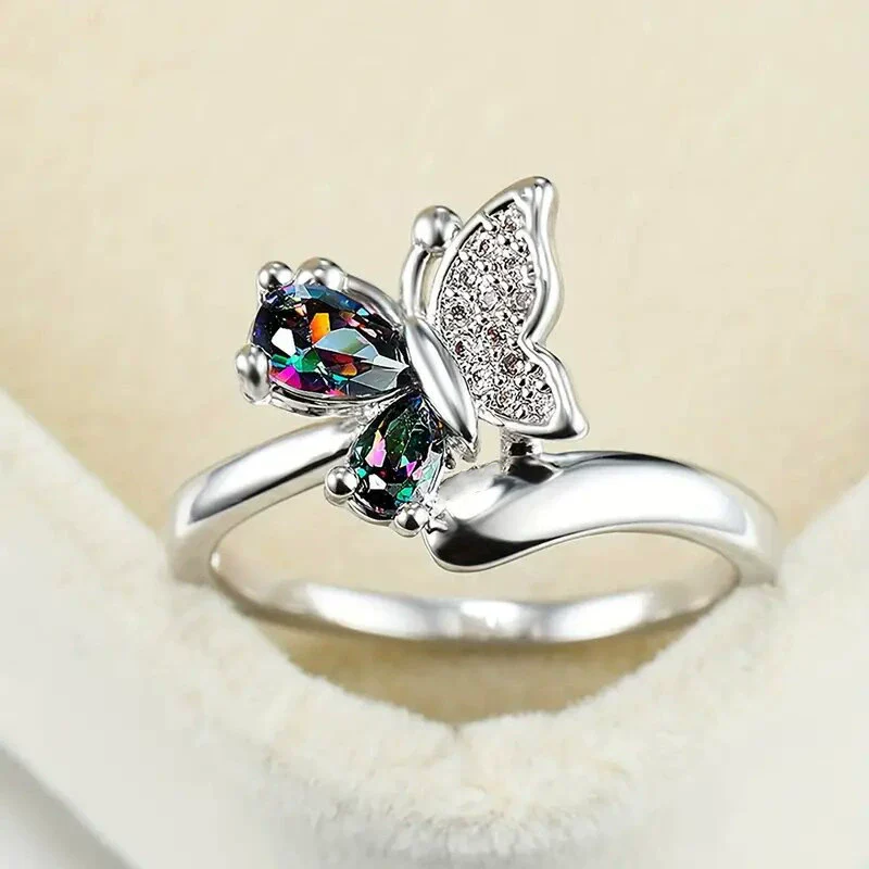 Wholesale Women's Copper Ring With Butterfly And Drop Shape Animals Zodiac Design Electroplated Jewelry