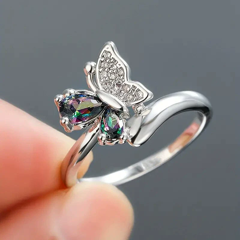 Wholesale Women's Copper Ring With Butterfly And Drop Shape Animals Zodiac Design Electroplated Jewelry - Image 2