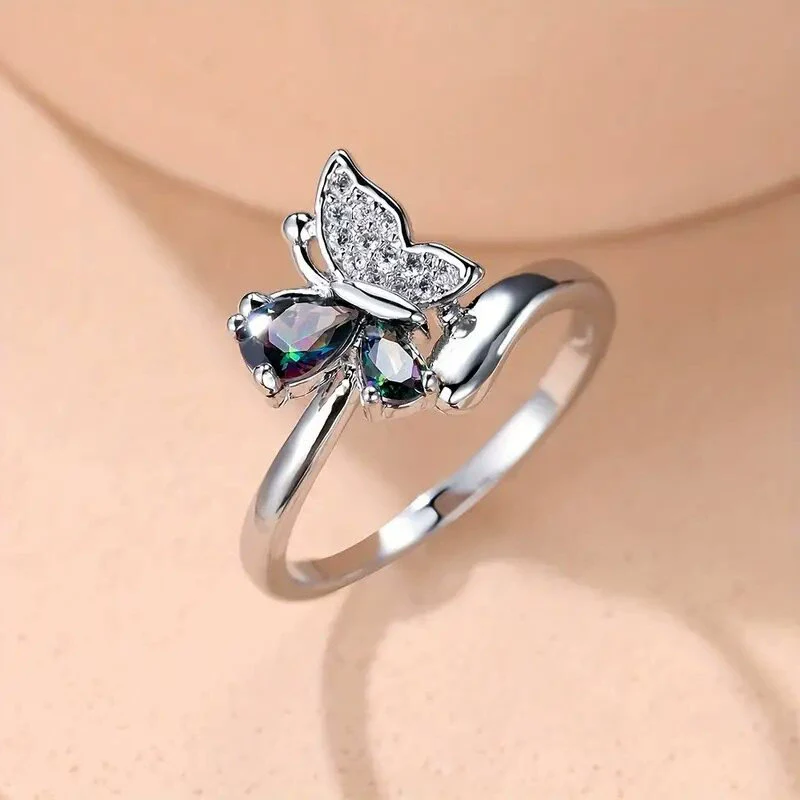 Wholesale Women's Copper Ring With Butterfly And Drop Shape Animals Zodiac Design Electroplated Jewelry - Image 3