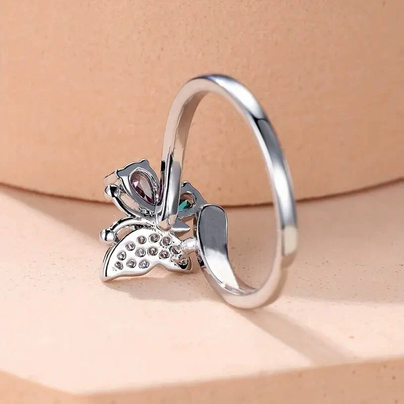 Wholesale Women's Copper Ring With Butterfly And Drop Shape Animals Zodiac Design Electroplated Jewelry - Image 4