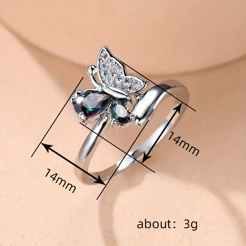Wholesale Women's Copper Ring With Butterfly And Drop Shape Animals Zodiac Design Electroplated Jewelry - Image 5