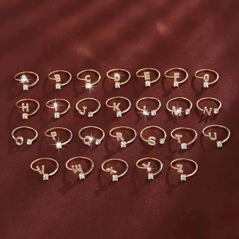 Wholesale Women's Copper Ring With English Alphabet Microinlaid Zircon And Electroplating Fashion Style - Image 4