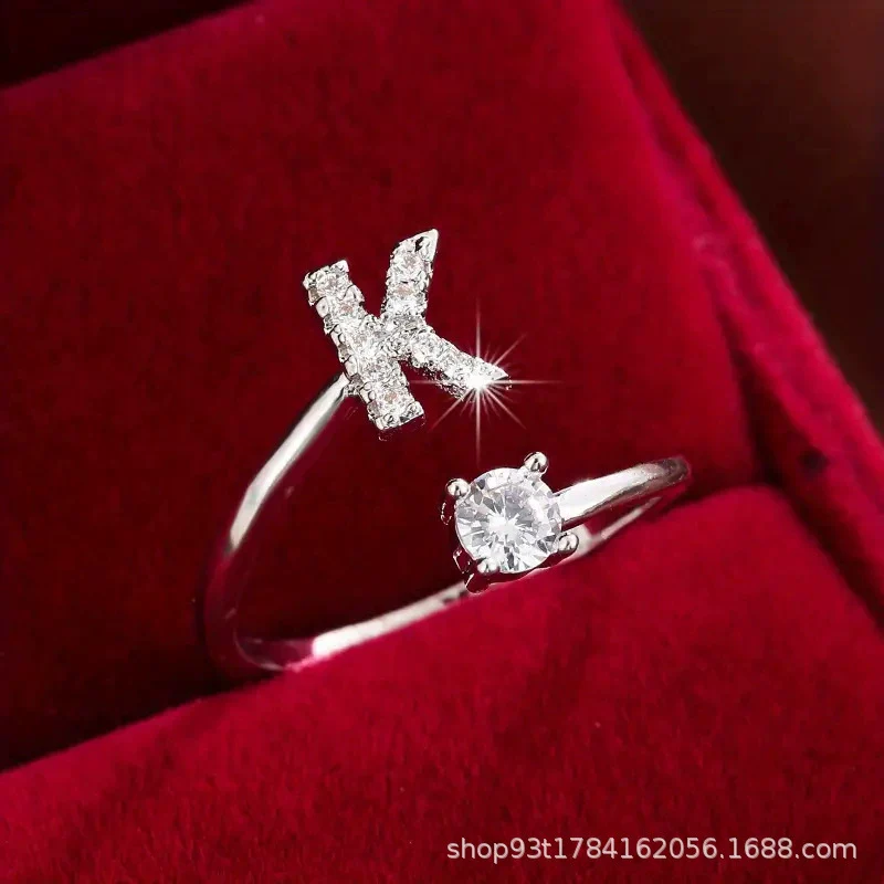 Wholesale Women's Copper Ring With English Alphabet Microinlaid Zircon And Electroplating Fashion Style - Image 42