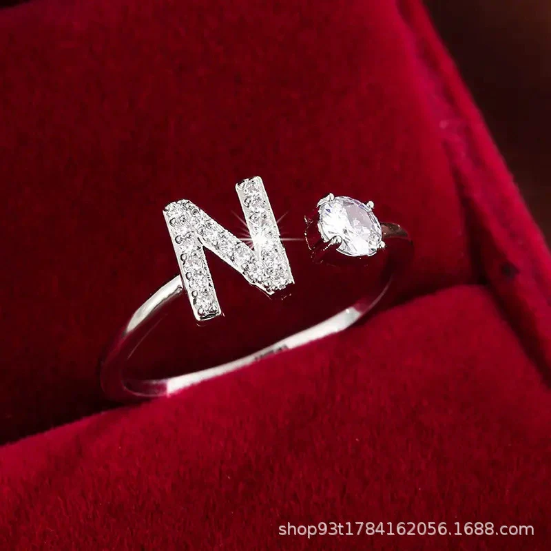 Wholesale Women's Copper Ring With English Alphabet Microinlaid Zircon And Electroplating Fashion Style - Image 45