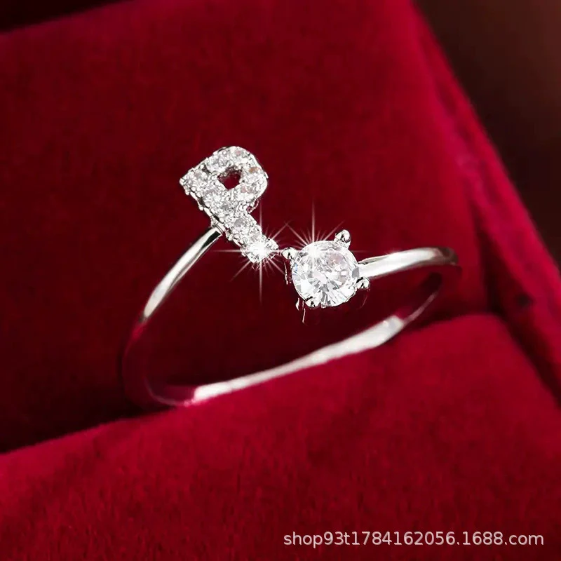 Wholesale Women's Copper Ring With English Alphabet Microinlaid Zircon And Electroplating Fashion Style - Image 47