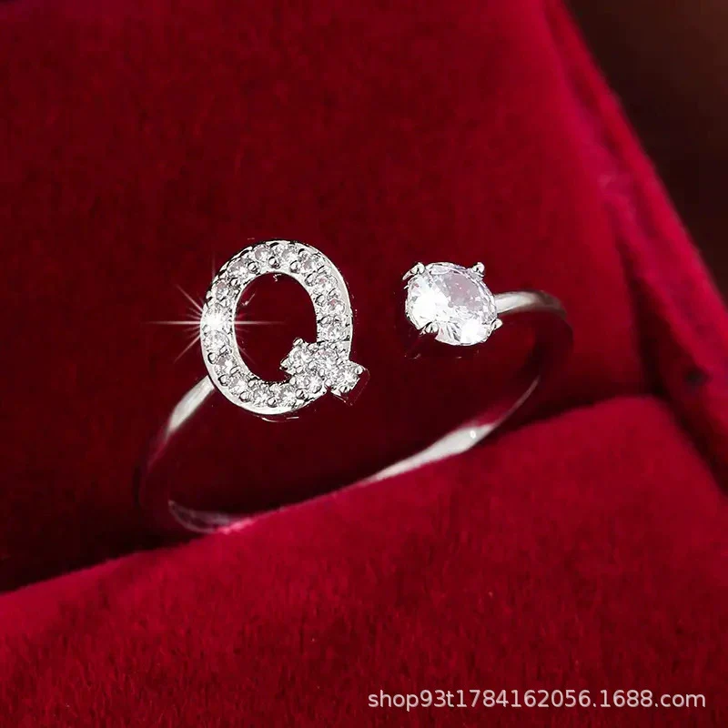 Wholesale Women's Copper Ring With English Alphabet Microinlaid Zircon And Electroplating Fashion Style - Image 48
