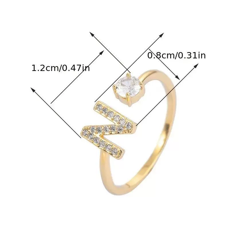 Wholesale Women's Copper Ring With English Alphabet Microinlaid Zircon And Electroplating Fashion Style - Image 5