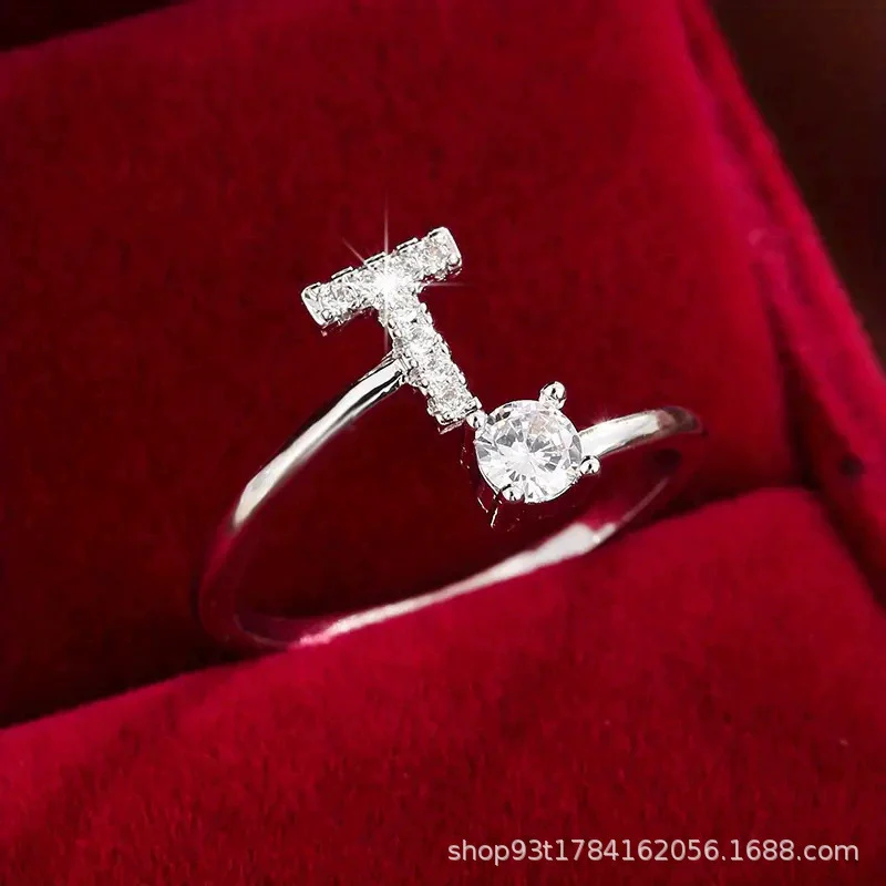 Wholesale Women's Copper Ring With English Alphabet Microinlaid Zircon And Electroplating Fashion Style - Image 51