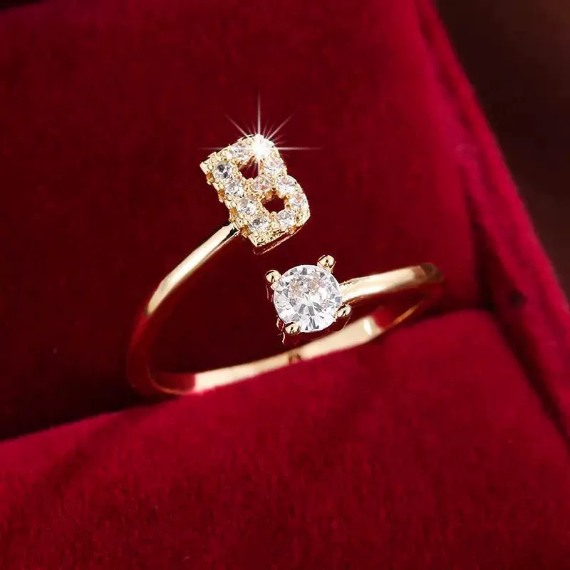 Wholesale Women's Copper Ring With English Alphabet Microinlaid Zircon And Electroplating Fashion Style - Image 7