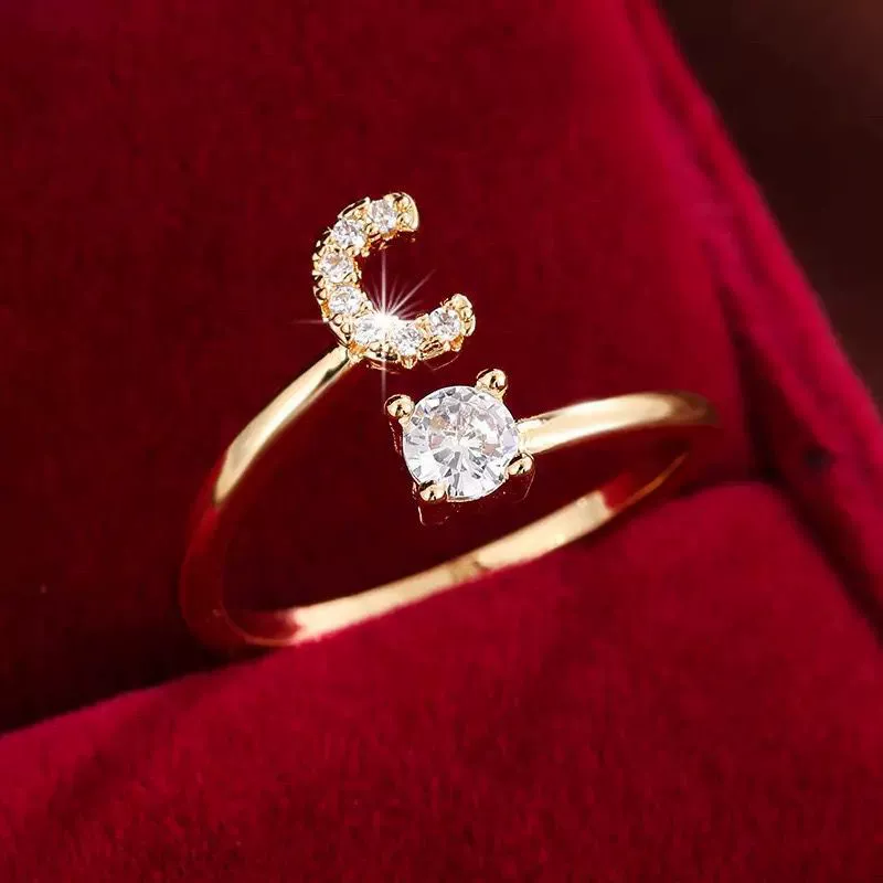 Wholesale Women's Copper Ring With English Alphabet Microinlaid Zircon And Electroplating Fashion Style - Image 8