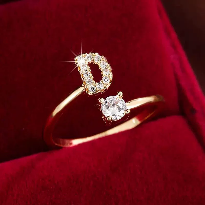 Wholesale Women's Copper Ring With English Alphabet Microinlaid Zircon And Electroplating Fashion Style - Image 9
