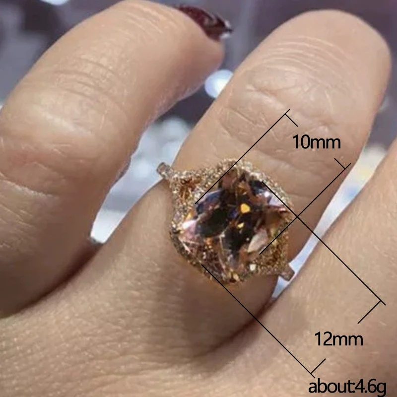Wholesale Women's Copper Ring With Geometric Style Rose Gold Plated Champagne Zircon - Image 5