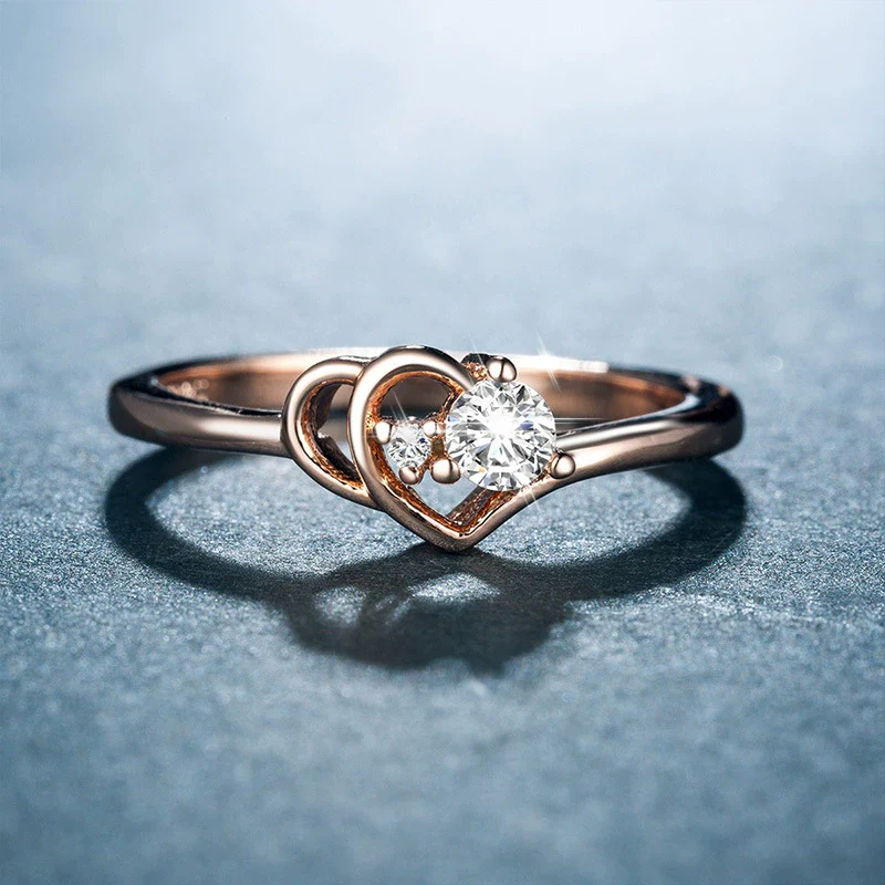 Wholesale Women's Copper Rose Gold Plated Heartshaped Inlaid Zircon Ring Jewelry - Image 3