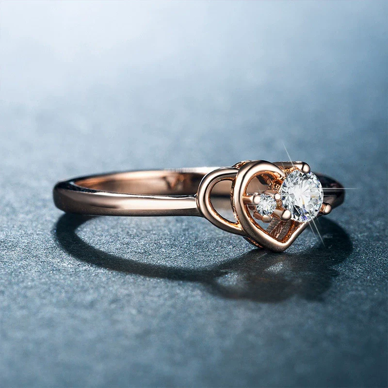 Wholesale Women's Copper Rose Gold Plated Heartshaped Inlaid Zircon Ring Jewelry - Image 4
