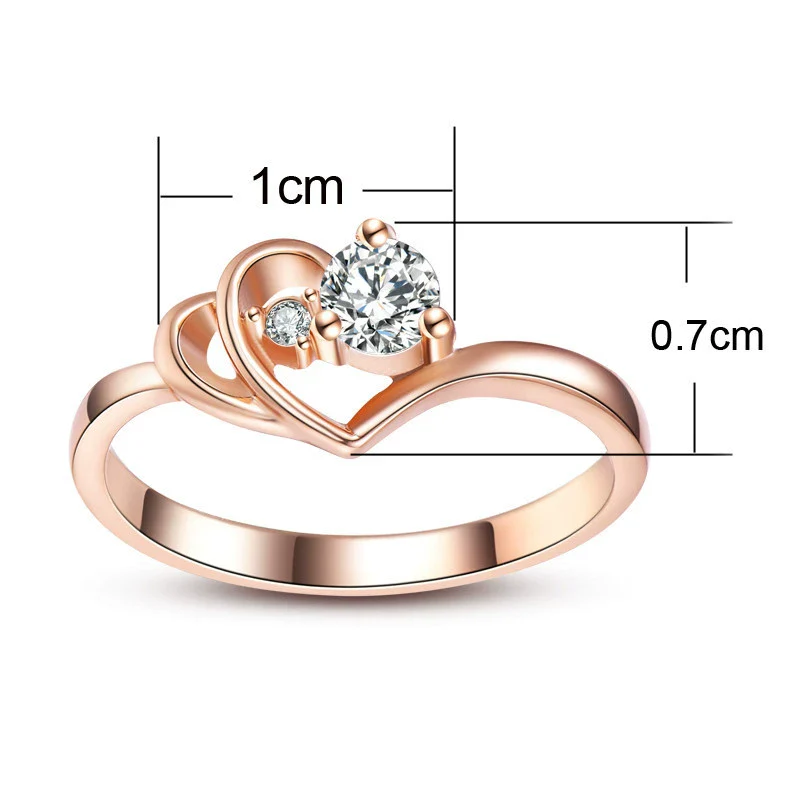 Wholesale Women's Copper Rose Gold Plated Heartshaped Inlaid Zircon Ring Jewelry - Image 5