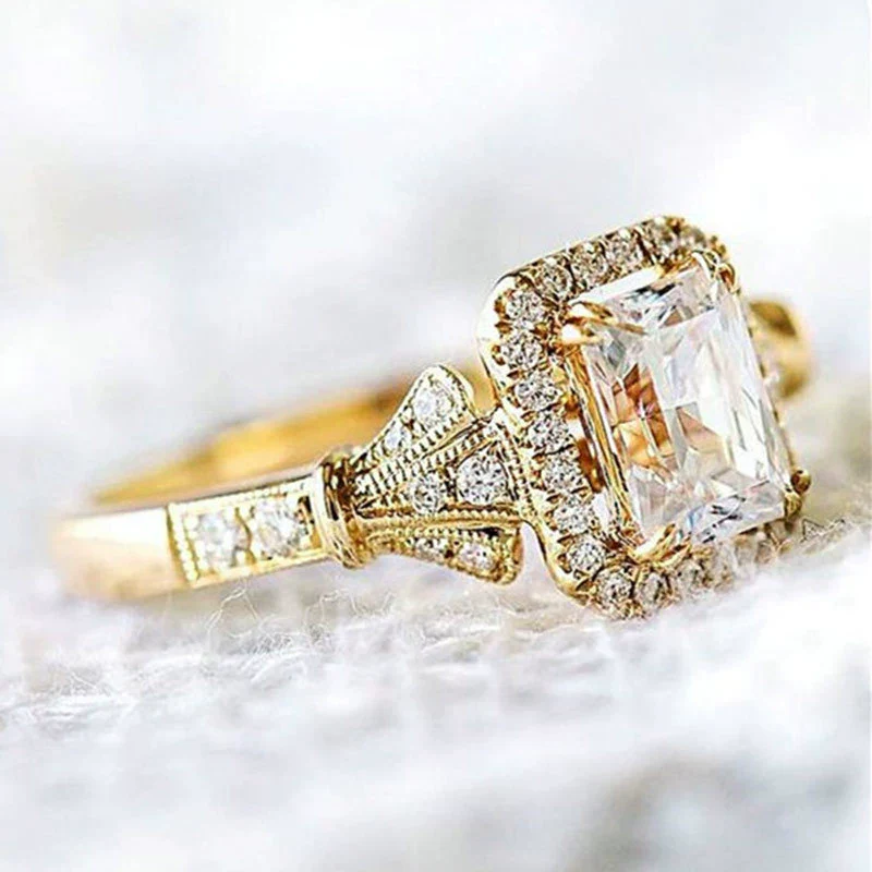 Wholesale Women's Copper Square Zircon Micro Set Geometric Ring - Image 2