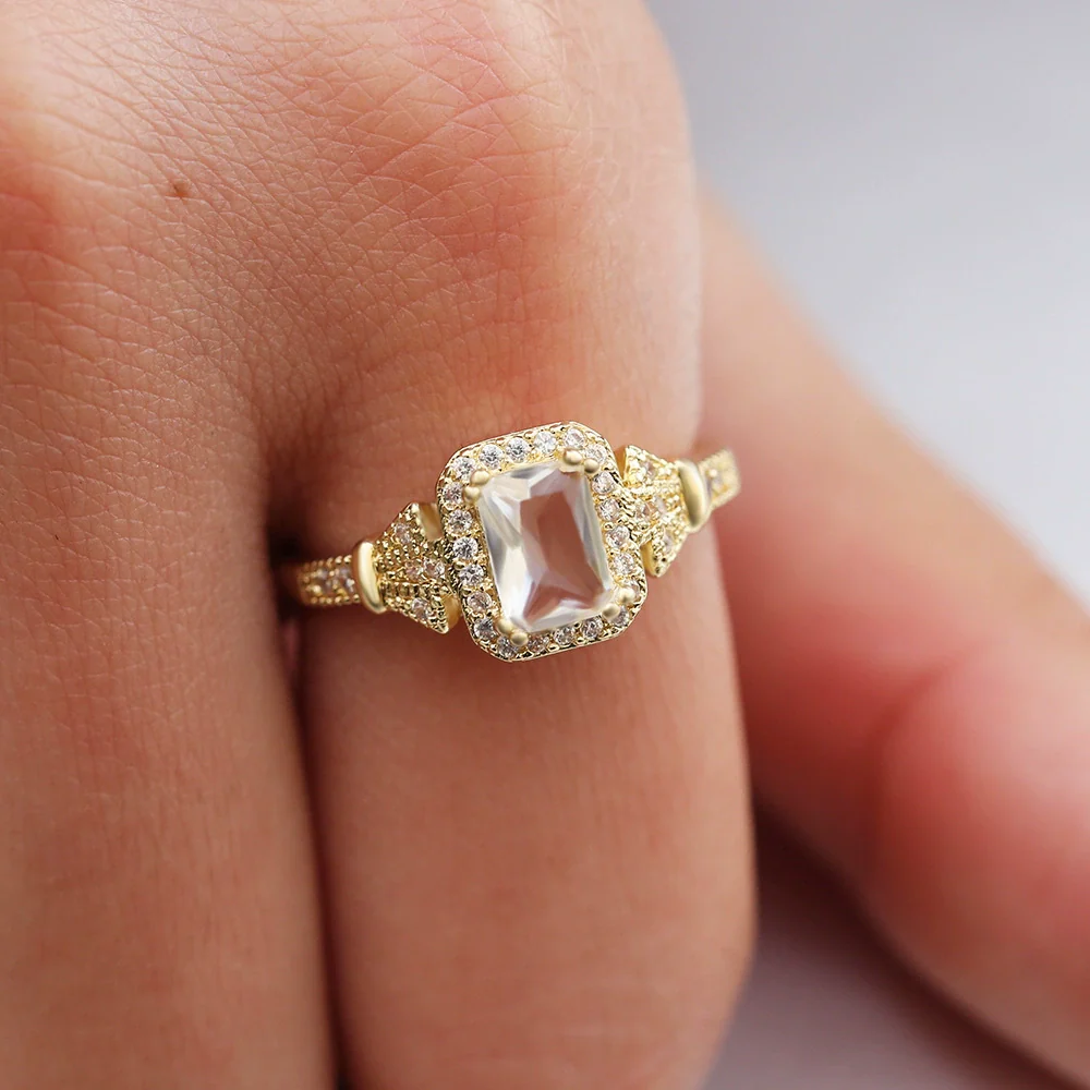 Wholesale Women's Copper Square Zircon Micro Set Geometric Ring - Image 3
