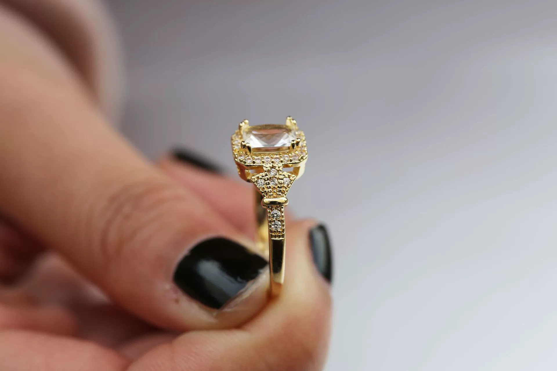 Wholesale Women's Copper Square Zircon Micro Set Geometric Ring - Image 4