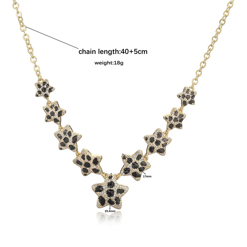 Wholesale Women's Copper Starshaped Retro Hiphop Snake Print Leopard Print Love Necklace With Dripping Oil Design - Image 3