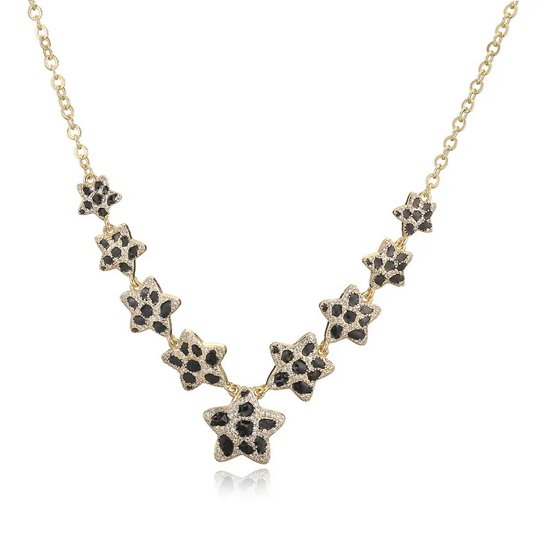 Wholesale Women's Copper Starshaped Retro Hiphop Snake Print Leopard Print Love Necklace With Dripping Oil Design - Image 6