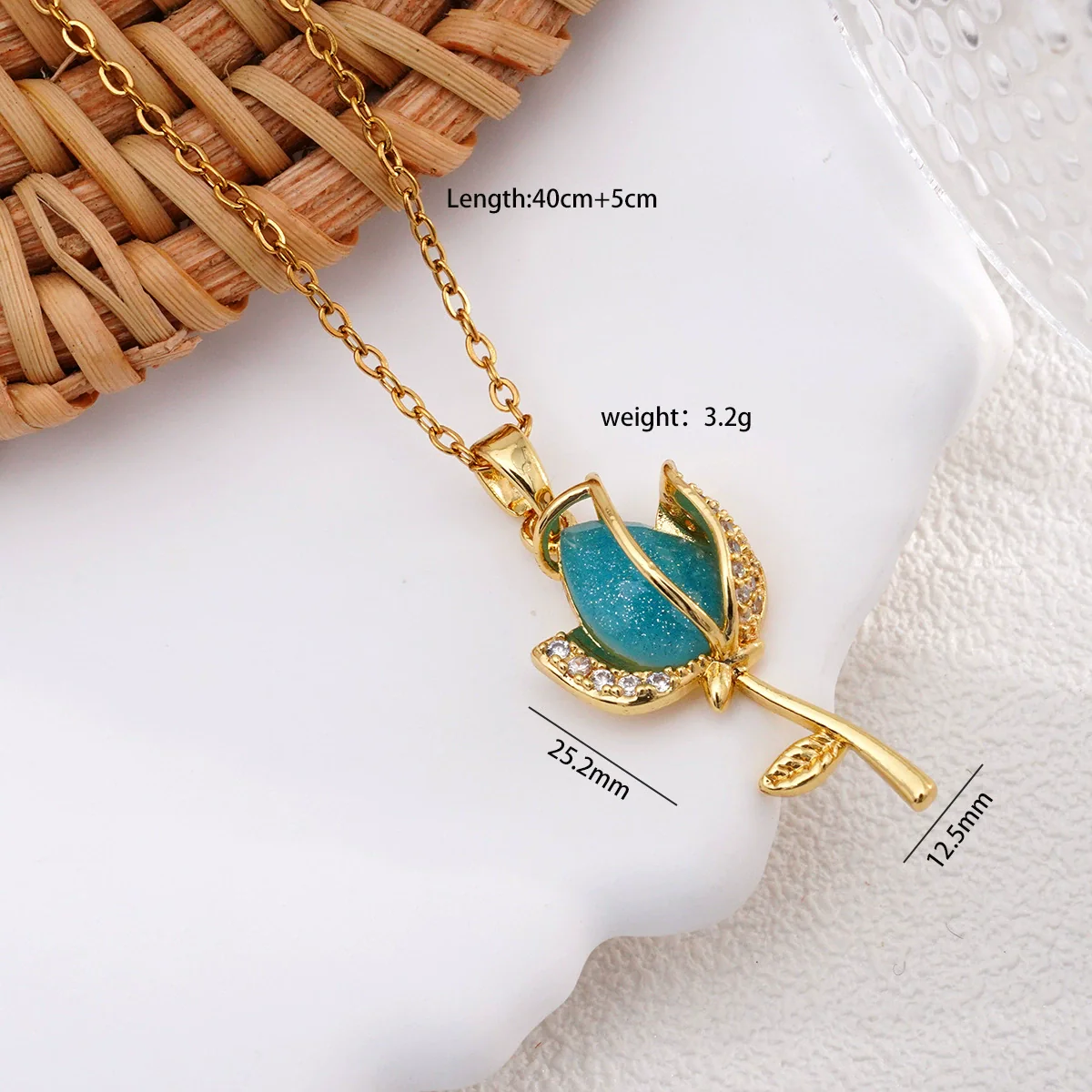 Wholesale Women's Copper Titanium Steel Necklace With Mixed Gemstone Inlay Tulip Pendant And Electroplating Treatment Light Luxury Style - Image 7