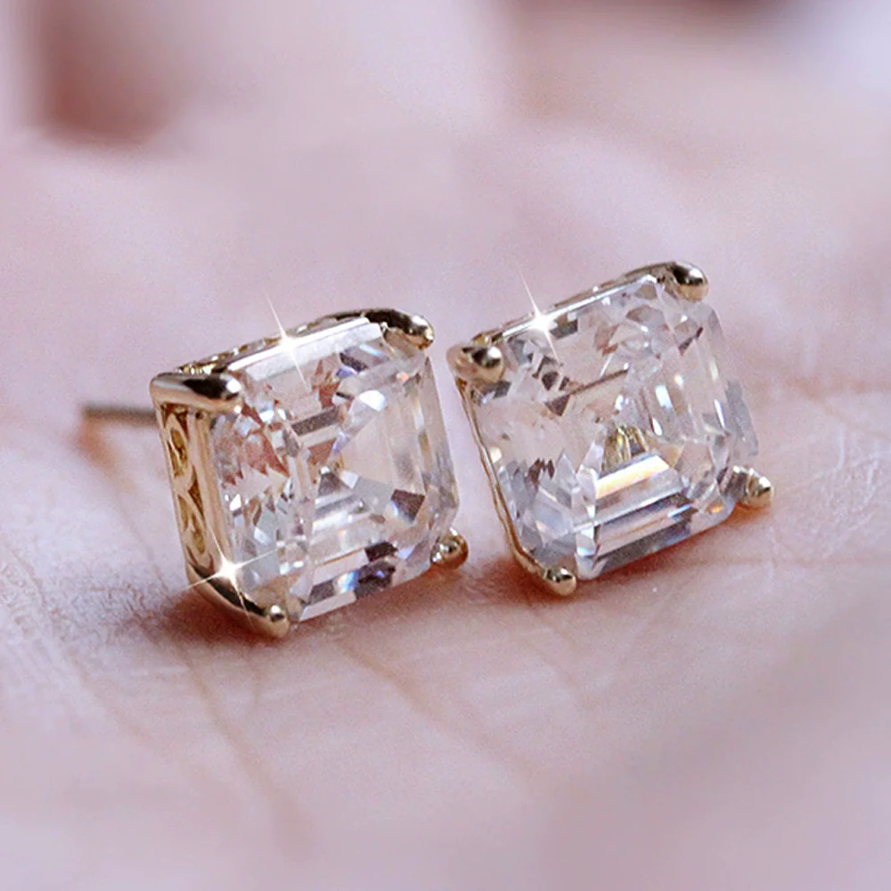 Wholesale Women's Copper Zircon Earrings With Geometric Design Classic Style Imitation Green Crystal - Image 4