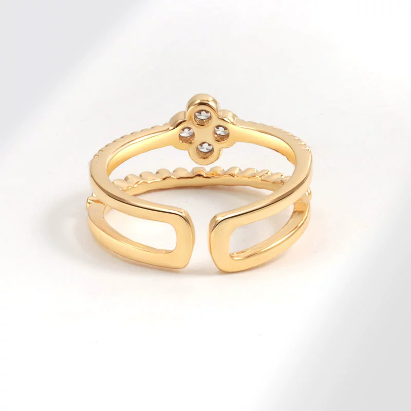 Wholesale Women's Copper Zircon Fourleaf Clover Geometric Ring With Electroplating - Image 4