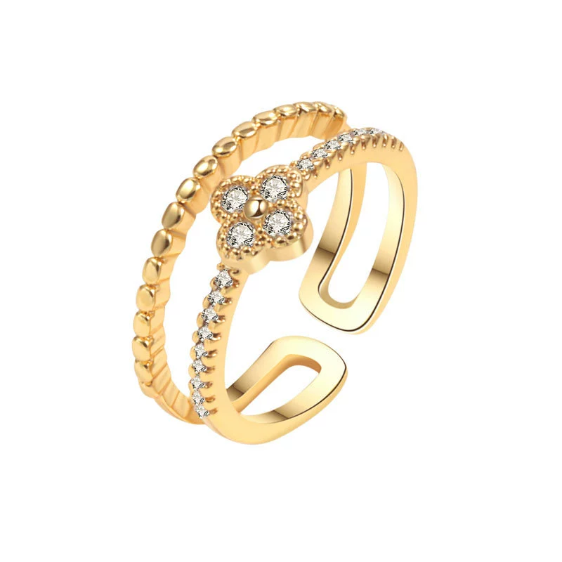 Wholesale Women's Copper Zircon Fourleaf Clover Geometric Ring With Electroplating - Image 5