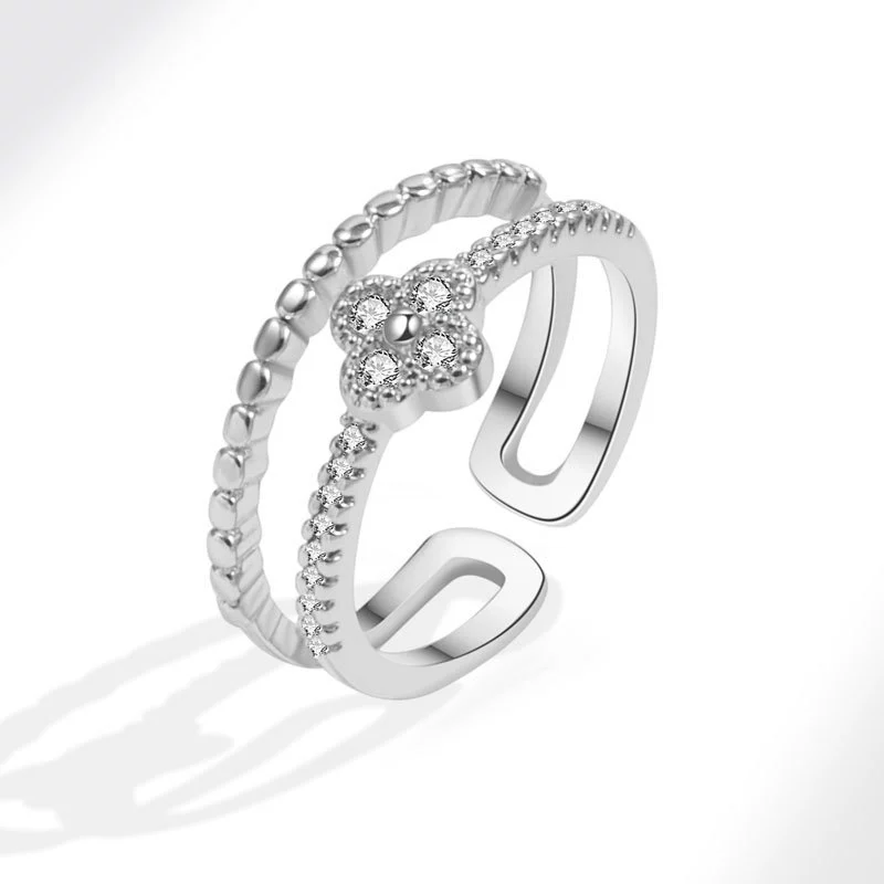 Wholesale Women's Copper Zircon Fourleaf Clover Geometric Ring With Electroplating - Image 7