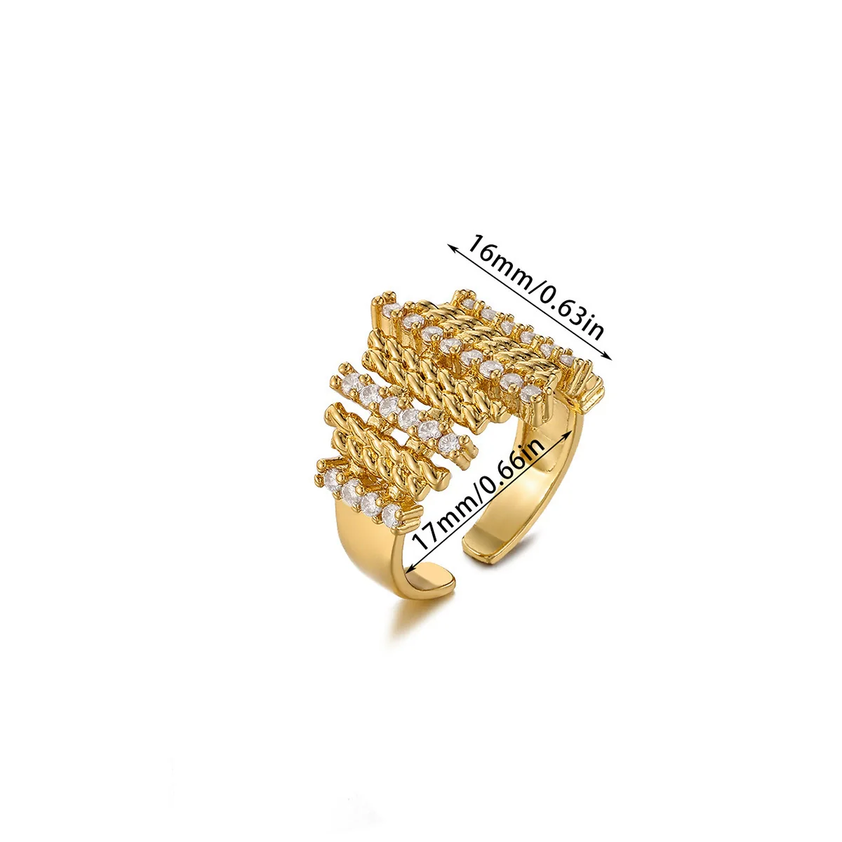 Wholesale Women's Copper Zircon Fruitshaped Ring 18K Gold Plated Inlaid With Gold Light Luxury Geometric Style Accessories - Image 17