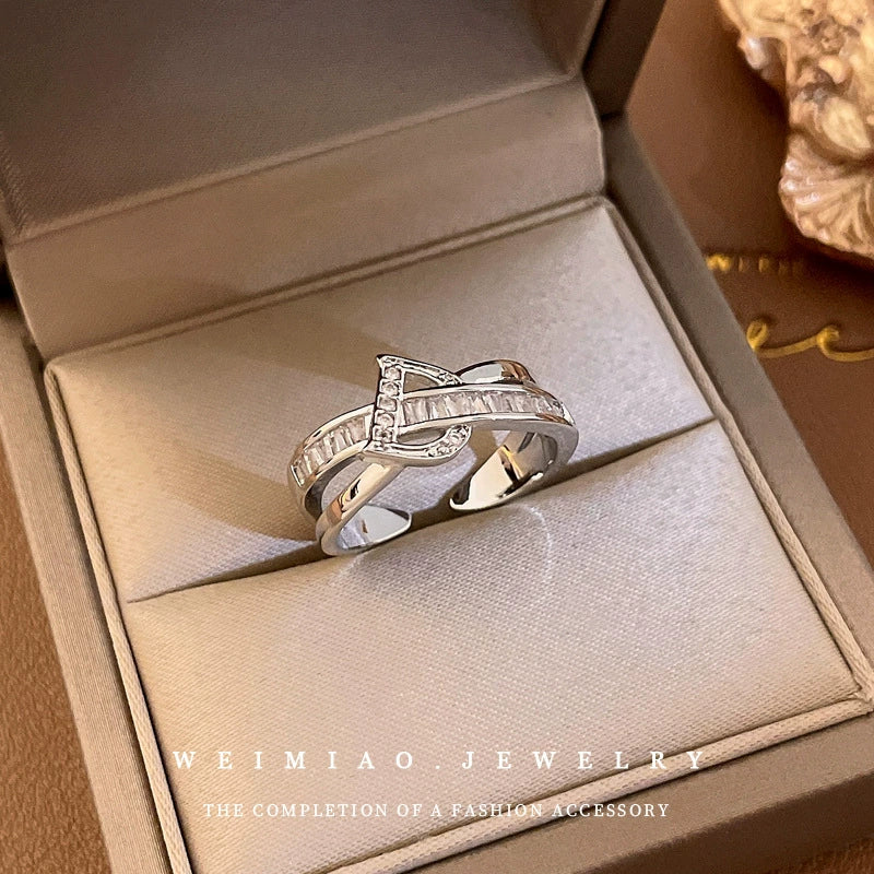Wholesale Women's Copper Zircon Letter Double Open Finger Ring