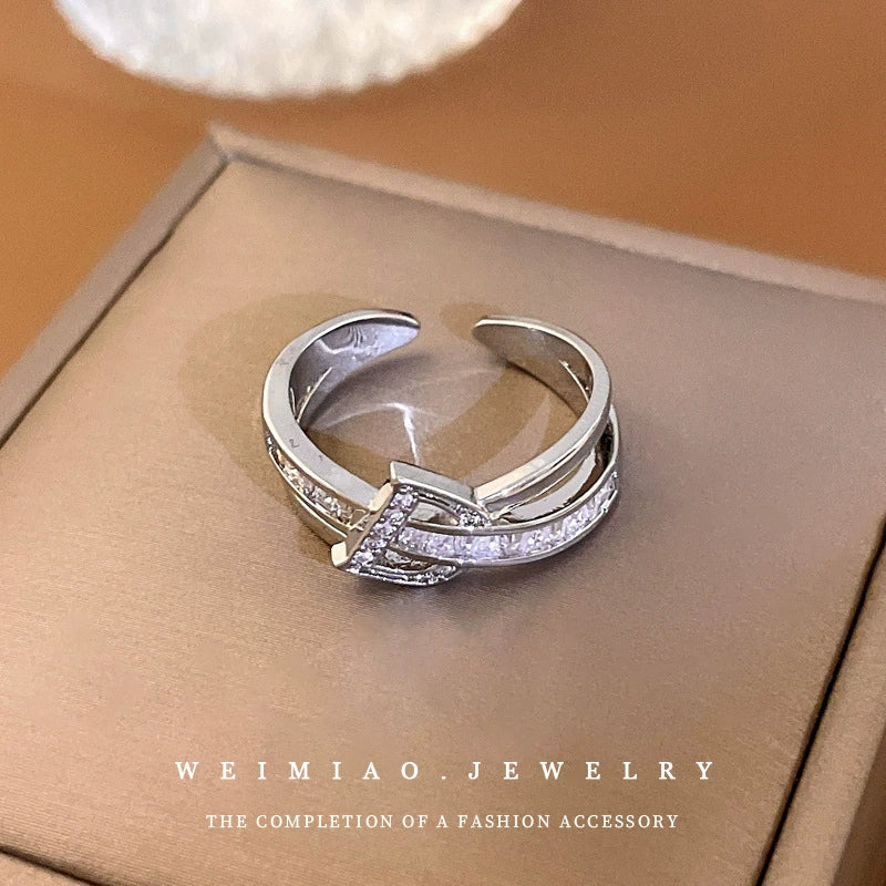 Wholesale Women's Copper Zircon Letter Double Open Finger Ring - Image 3