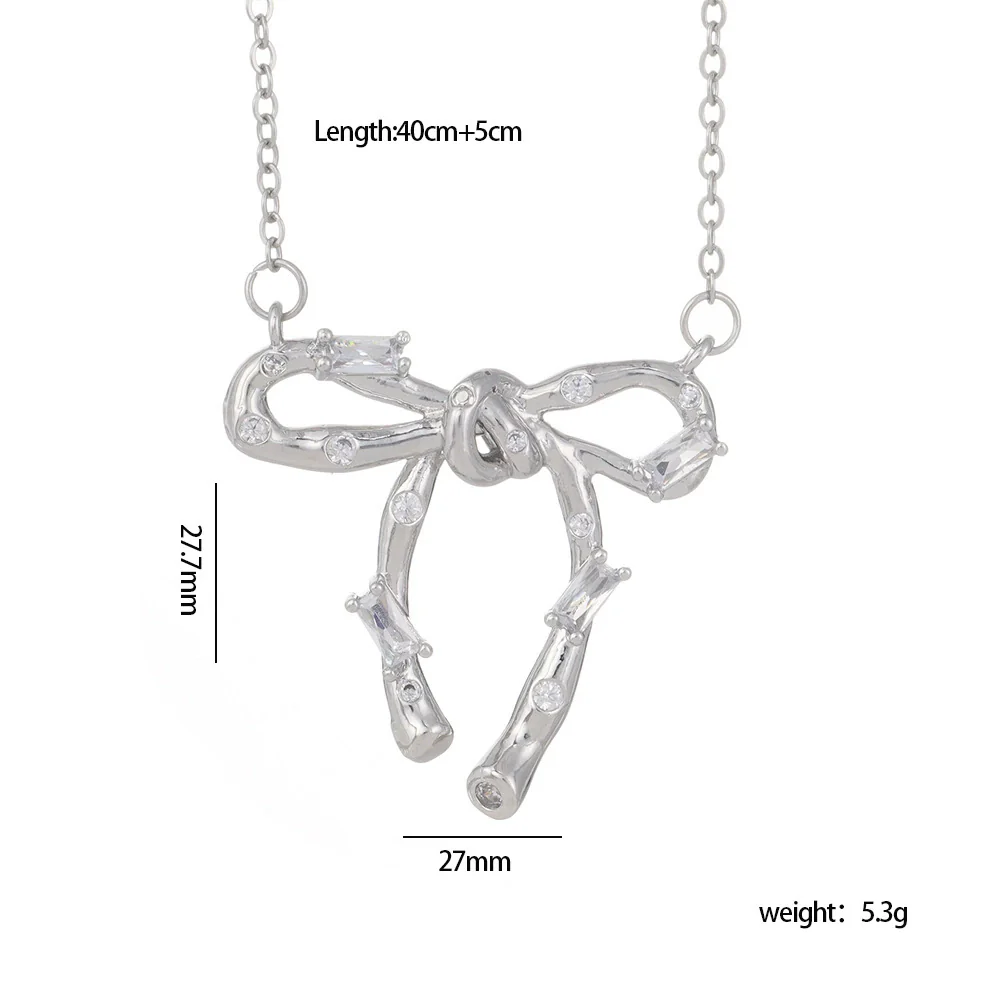 Wholesale Women's Copper Zircon O Chain Necklace With Mixed Gemstone Inlay Bow Tie Pendant Electroplated Vintage Light Luxury Style - Image 10