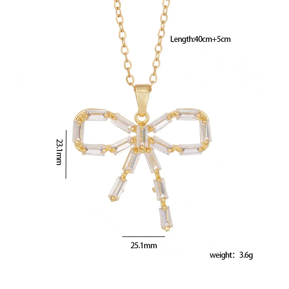 Wholesale Women's Copper Zircon O Chain Necklace With Mixed Gemstone Inlay Bow Tie Pendant Electroplated Vintage Light Luxury Style - Image 6
