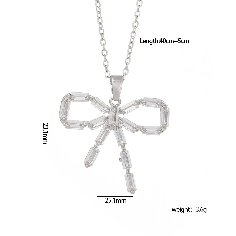 Wholesale Women's Copper Zircon O Chain Necklace With Mixed Gemstone Inlay Bow Tie Pendant Electroplated Vintage Light Luxury Style - Image 7